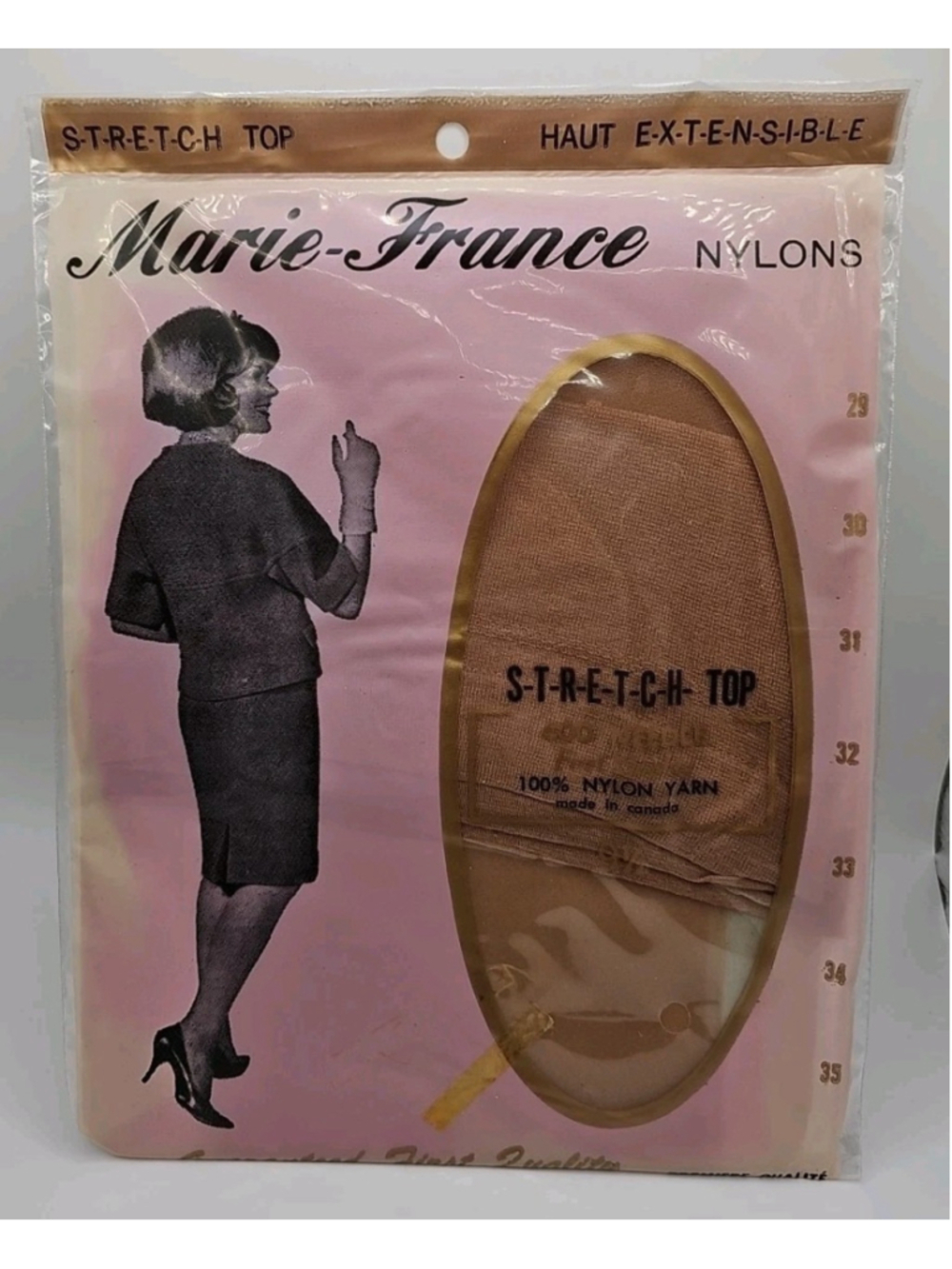 Vintage Nylons Pantyhose Marie France Stretch Top 400 Needle Size 9 1/2 Canada